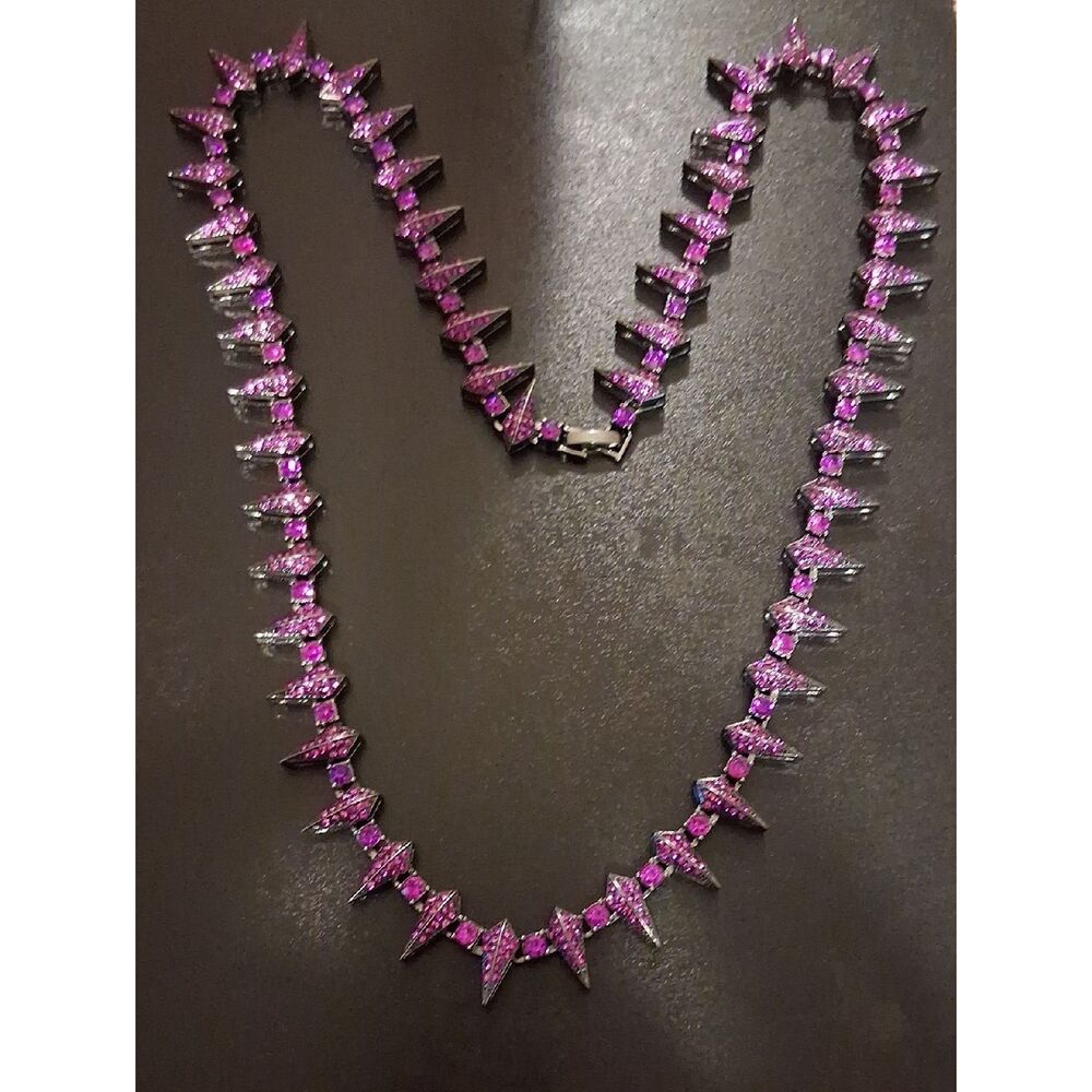 Black Panther Iced Tennis Chain Spiked Purple Crystal Bling Necklace New
